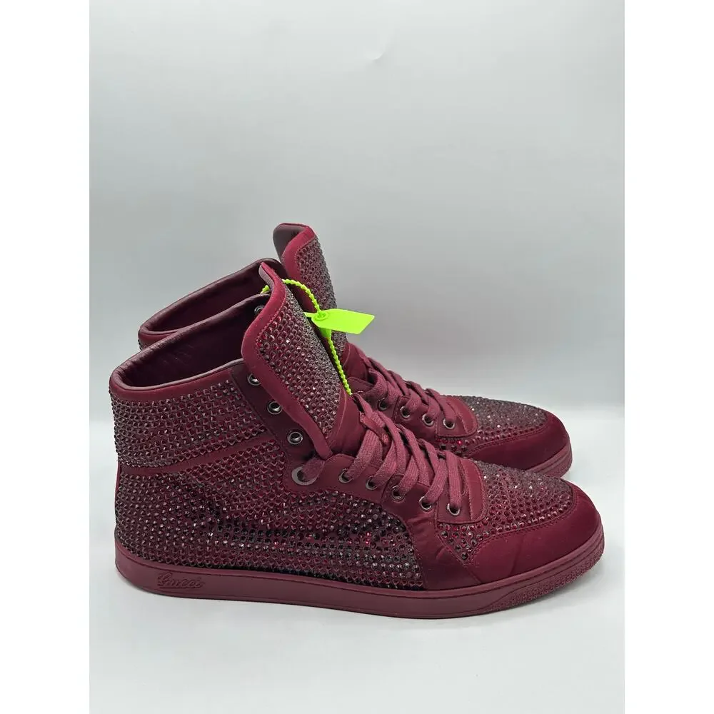 GUCCI Coda Signature High Sneakers Red Crystal Studs Sz 10.5G/US 11 $1190